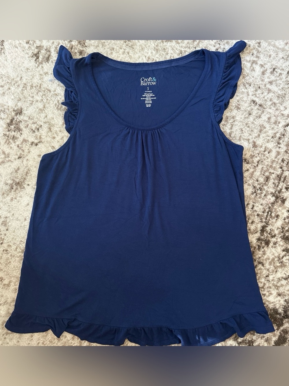Croft & Barrow Navy Ruffle Sleeve Scoop Neck Pajama Top